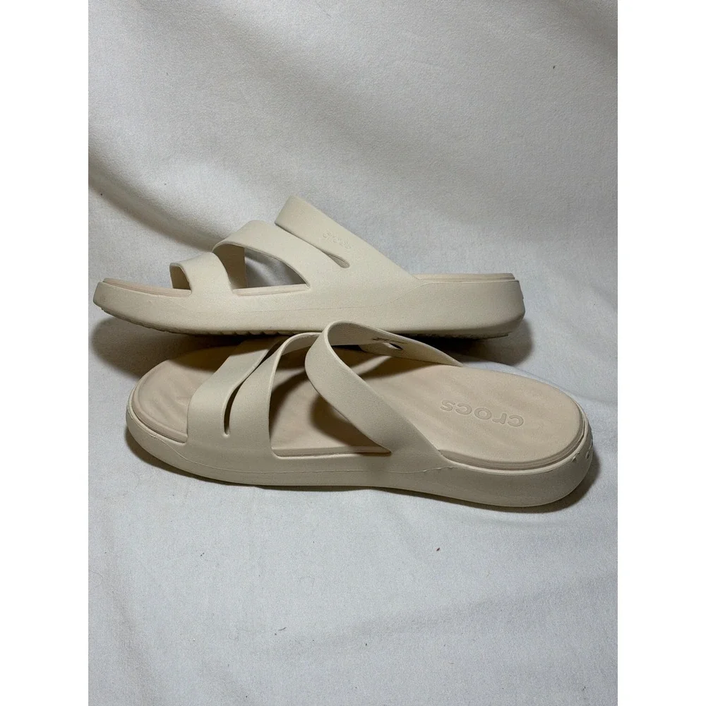 Crocs Brooklyn Strappy Low Wedge Sandals Womens 10 Bone Beige Slide 206751